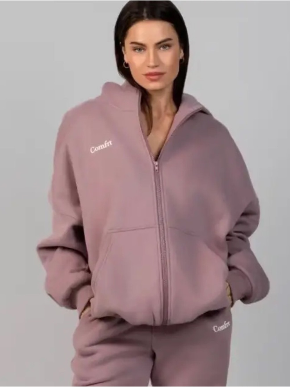 COMFORT Oversized Zip Hoodie - Dusty Mauve